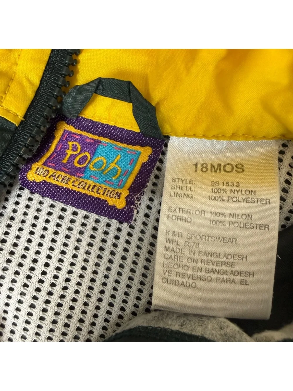 Vintage Y2K Winnie the Pooh Jacket Baby 18M Disney Windbreaker Coat Embroidered